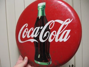 Coca Cola Metal Sign 1992- Round 12 in dia., Bottle on Front with wear - Picture 1 of 8