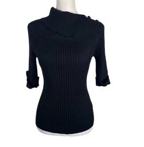 INC International Concepts Sweater Women's Large Black Rayon Ribbed Turtleneck - Picture 1 of 16