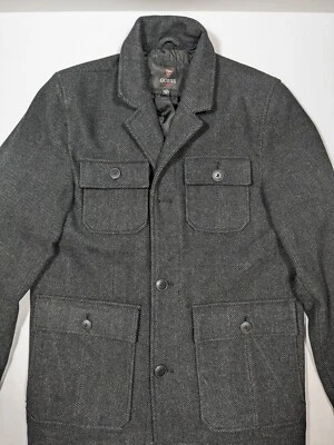 Guess Vintage Herringbone Men's Jacket Blazer Wool Oversized sz L  Dark Grey Blk - Image 1 of 4