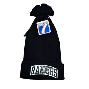 Oakland Raiders Logo 7 Vintage 90s Black Cuff Beanie Winter Hat New Old Stock - Picture 1 of 5