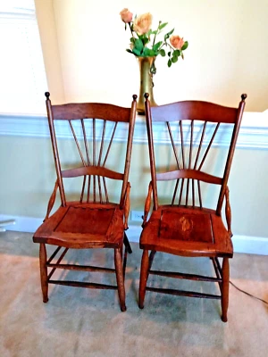 Pair Hand Carved Wooden Antique Chairs - Image 1 of 4