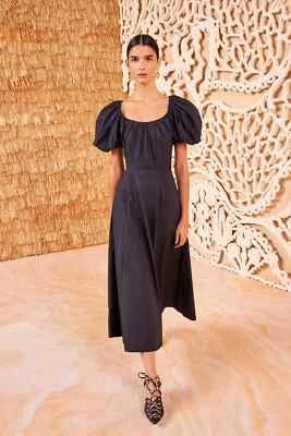 Ulla Johnson Imara Midi Dress Black Short Puff sleeves pockets Womens Size 6 - Image 1 of 4