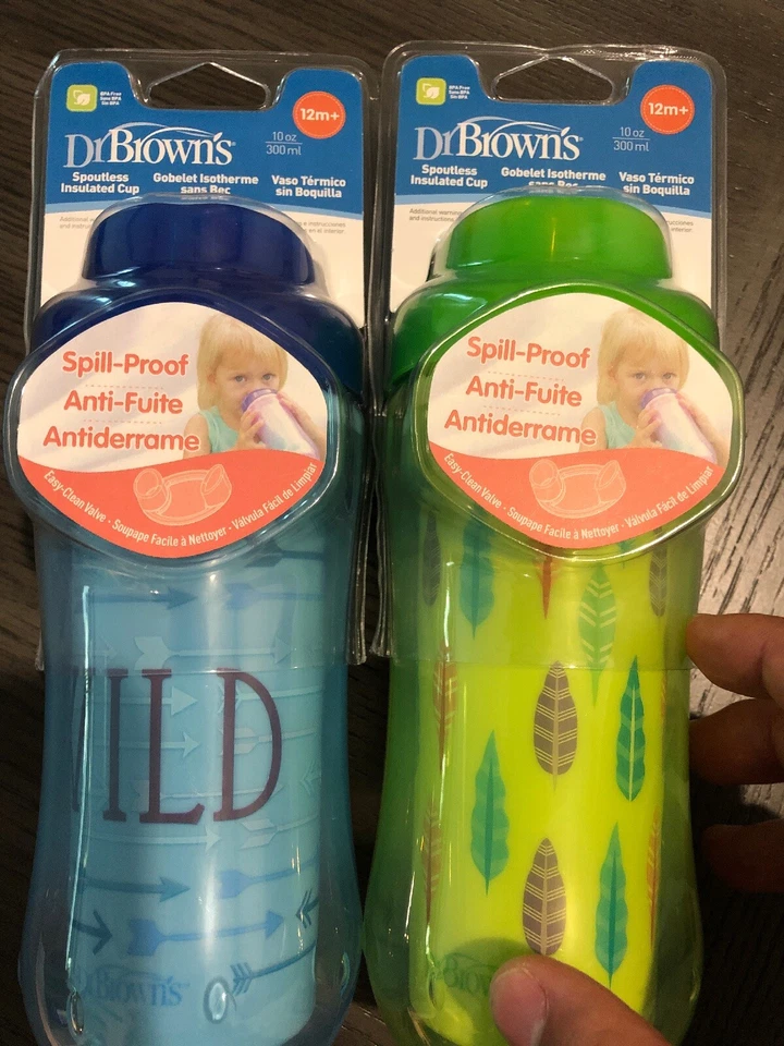 Dr Brown's BPA Free 2 Pack 10 Oz 300ml  Spoutless Insulated Cup Boy Blue Green  - Изображение 1 из 4