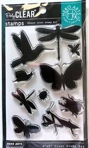 Critter Silhouettes Dragonfly Butterfly Clear Stamp Set by Hero Arts CM618 NEW! - Picture 1 of 2