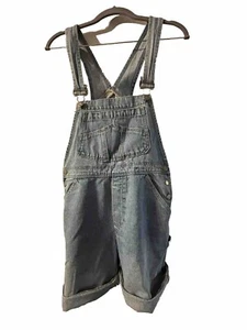 Vintage 90's Y2K London Denim Carpenter Bib Short Overalls Shortalls Sz M - Picture 1 of 4
