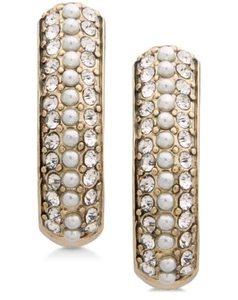 $28 Anne Klein gold tone pave hoop clip on drop earrings D10 - Picture 1 of 6