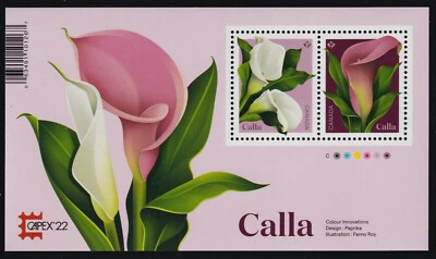 Hoja de recuerdo Calla CANADÁ 2022 #3319c con logotipo CAPEX 22, con #3319a y #3319b MNH Foto 1 de 2