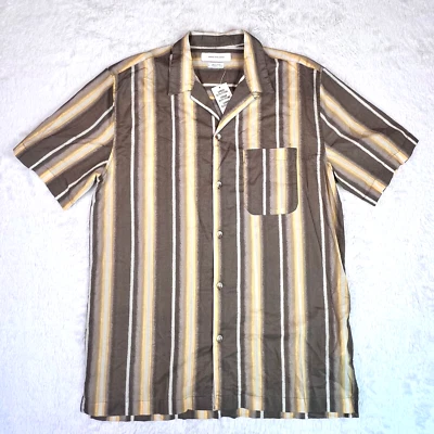 Urban Outfitters Shirt Men’s Small Brown Yellow Striped Short Sleeve Button NWT - Image 1 of 4