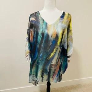 Jess & Jane Womens Tunic Blouse Green Blue Yellow 3X  Colorful Sequin Abstract - Imagen 1 de 15