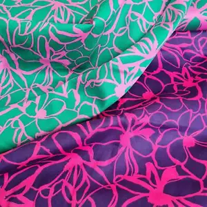 100% Cotton Satin Floral Magnolia Nerida Hansen - Dark Purple & green per 1/2m - Picture 1 of 7