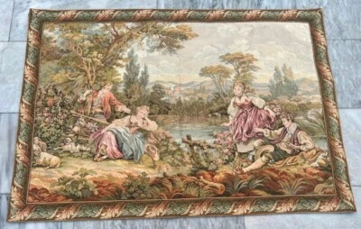 Vintage French Romantic Tapestry Medeival Pictorial Home Decor Tapestry 3x4 ft - Image 1 of 4