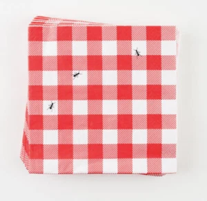 6.5" RED & WHITE PAPER GINGHAM NAPKIN with ANTS Fun PICNIC NEW EM0276 - Picture 1 of 2