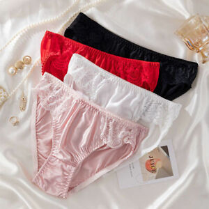 4 pack Girls 100% Silk Panties Lace Knickers Naughty Panties for Women Wholesale