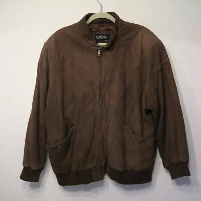 Chaqueta Bomber Overland Outfitters Años 80 Cuero Marrón Gamuza Cremallera XL 90s y2k Foto 1 de 4
