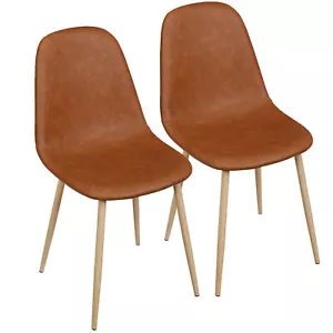 Set of 2 Washable PU Cushion Dining Chairs w/Metal Legs Kitchen Side Chair Brown - Picture 1 of 24