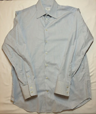 Armani Collezioni Men Dress Shirt White Black Pinstripe 100% Cotton Size 41/16 R