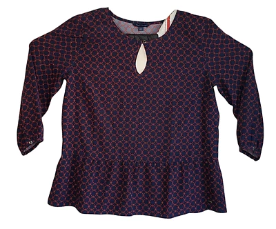 Blusa Tommy Hilfiger Para Mujer Grande 3/4 Azul Rojo Patrón DIAMANTE Foto 1 de 4