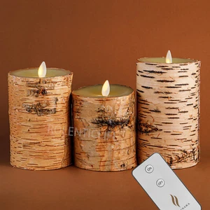 Luminara Flameless Moving Wick Candles Remote Real Birch Bark LED Battery Light - Picture 1 of 30