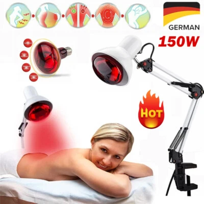Profi 150W Infrarotlampe Wärmelampe Wärmestrahler RotlichtLampe+Klipp Heizlampe - Bild 1 von 4