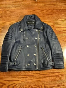 MASON & COOPER SZ 5/6 Blue GENUINE REAL LEATHER BIKER MOTO JACKET COAT - Picture 1 of 9