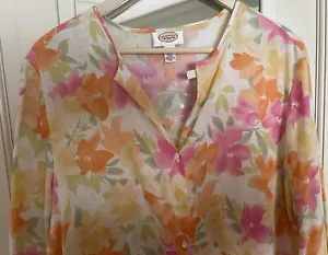 Talbots Women's 100% Linen Blouse Size 14 Pastel Color Floral 3/4 Sleeve - Picture 1 of 11