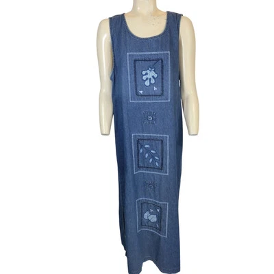 Dress Barn Maxi 连衣裙女式大码蓝色牛仔布 100% 棉无袖  — 第 1/4 张图片