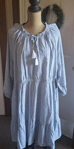Frye & Co Dress 3X Blue White Stripe Plus Size Tassle Cotton Summer New w/ Tags - Picture 1 of 10