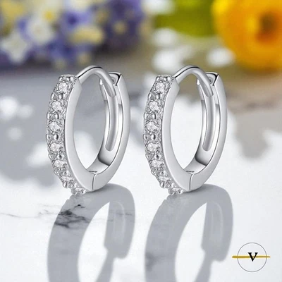 ORECCHINI DONNA A CERCHIO IN ARGENTO RODIATO 925 CON ZIRCONI DIMENSIONI 1,2 CM - Immagine 1 di 4