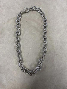 Judith Ripka 925 Sterling Necklace Textured Rolo Link Chain 16" Heavy 82 Grams - Picture 1 of 4