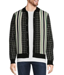 Murano Collection B & W Houndstooth Navy and Green Stripes NWT Cardigan 18/20 - Picture 1 of 8
