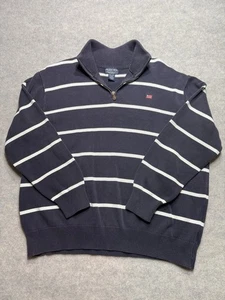 VINTAGE Ralph Lauren maglione 1/4 zip uomo 3XL blu polo jeans co bandiera a righe - Foto 1 di 9