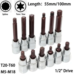 Torx Star & Spline Socket Bit Set T20-T60,M5-M18 1/2" Drive Sockets Metric Bit - Picture 1 of 11