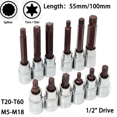 Torx Star & Spline Socket Bit Set T20-T60,M5-M18 1/2" Drive Sockets Metric Bit - Image 1 of 4
