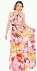 CACHE NWT Sexy Watercolor Print Chiffon Formal Gown PROM  Dress  6  8 M  10 L - Picture 1 of 6