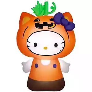 Halloween Hello Kitty in Pumpkin Suit Yard Inflatable with LED Lighting 5 ft - Picture 1 of 6