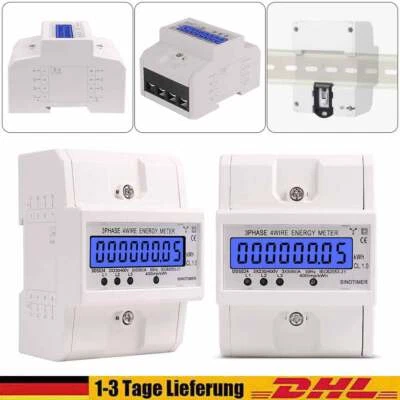 Drehstromzähler geeicht für DIN Hutschiene + 5-100A 230/400V 3 Phasen 4 Draht DE - Bild 1 von 4