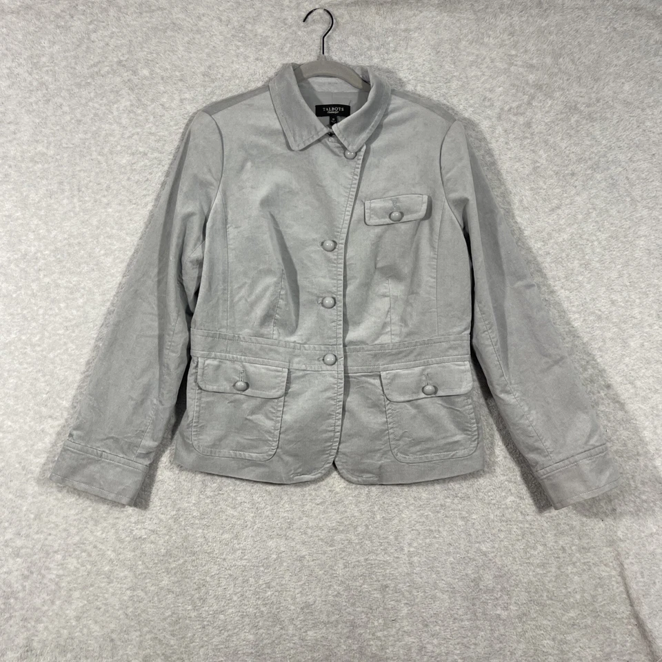 Talbots Gray Velvet Utility Jacket Womens Size 12 Career Quiet Luxury Minimalist - Image 1 of 4