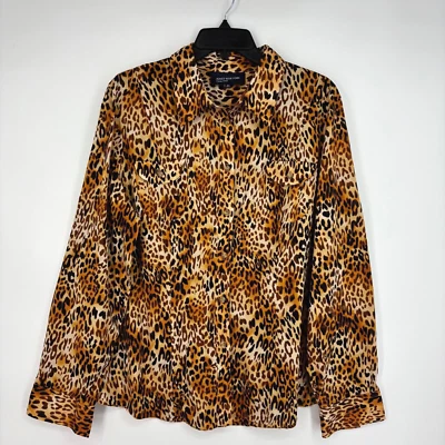 Jones New York Signature Womens XL Button Up Shirt Leopard Cotton LS - Image 1 of 4