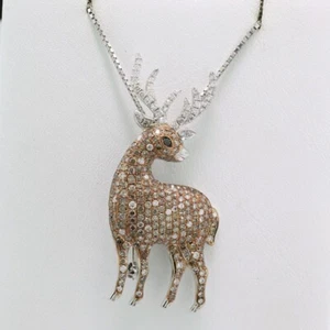 Diamant-Anhänger Hirsch Brillanten in Weiß Fancy Braun 750-Weißgold auch Brosche - Bild 1 von 5