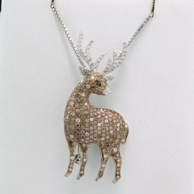 Diamant-Anhänger Hirsch Brillanten in Weiß Fancy Braun 750-Weißgold auch Brosche - Bild 1 von 4