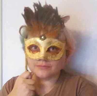 Renaissance Faire/Masquerade/Mardi Gras Hand Held Gold Mask - Image 1 of 4