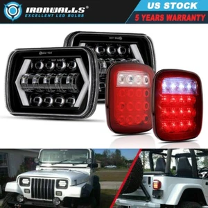4Pcs 7x6" inch LED Headlights + Tail Brake Lights For Jeep Wrangler YJ 1987-1995 - Picture 1 of 12