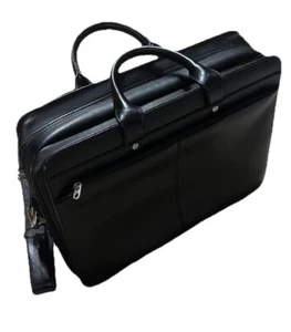 Samsonite Executive Black Leather Laptop Briefcase Bag Style W/ Strap #920955 - Picture 1 of 6