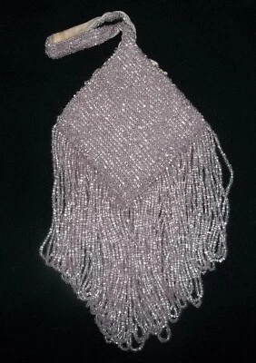 Antique 1920's Art Deco Flapper Pink Glass Beaded Fringes Purse Bag Pink Lining Foto 1 de 4