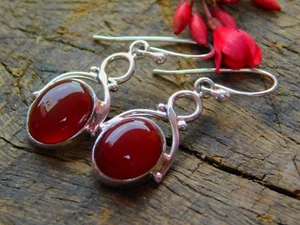 Splendido orecchino in argento massiccio artigianale onice rossa, gioielli gemme in argento sterling 925 - Foto 1 di 6