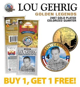 LOU GEHRIG Yankees Golden Legends 24K Gold Plated NY State Quarter Coin - BOGO - Bild 1 von 1