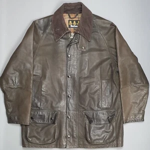 Barbour Beaufort C42 Leather Jacket Mens Large Brown Classic Country Coat - Picture 1 of 12