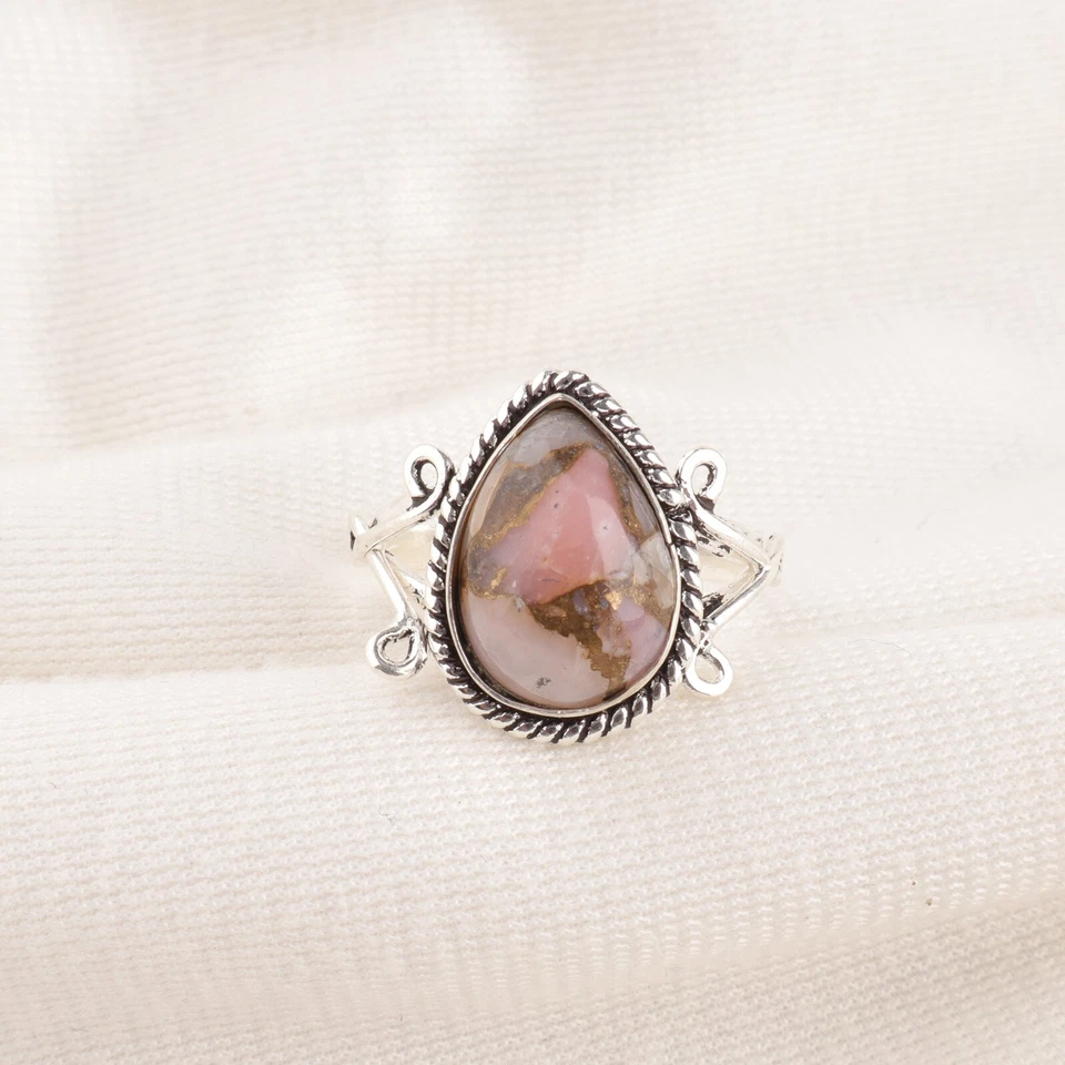 Pink Opal Turquoise Gemstone 925 Sterling Silver Ring Handmade Jewelry Ring Gift - Image 1 of 3