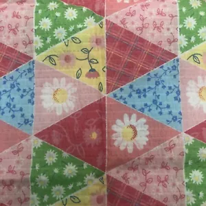 Vtg Seersucker Daisies Floral Geometric Patchwork Cotton Fabric Spectrix 29"x44" - Picture 1 of 6