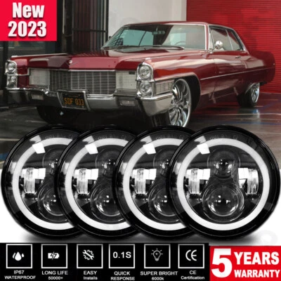 4PCS 5.75" 5-3/4" Round LED Hi-Lo Beam Headlights For Cadillac Calais 1965-1974 - Image 1 of 4